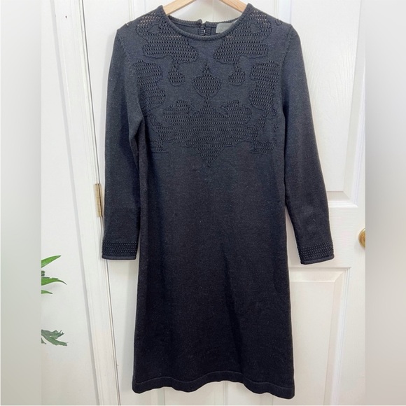 Proenza Schouler 100% Wool Black Eyelet Knit Long Sleeve Midi Dress - Picture 1 of 6